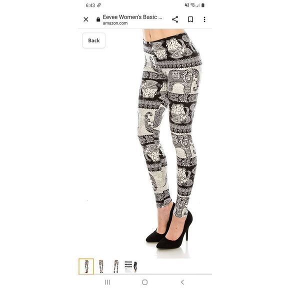 One Size 4-12 Elephant Chase Black White Leggings Athletic Casual - Picture 1 of 5